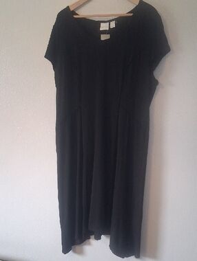 Chicos Sydney Seamed Short Sleeve Dress Black Stretch Lagenlook Size 3 (XL)
